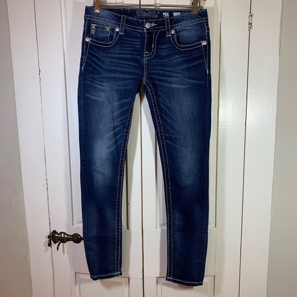 Miss Me Signature Skinny Jeans 28 Blue Embroidered Bling Western Glam Cowgirl - Picture 1 of 16